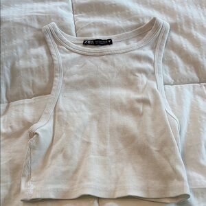 Zara Cream Fitted Crop Tank Top